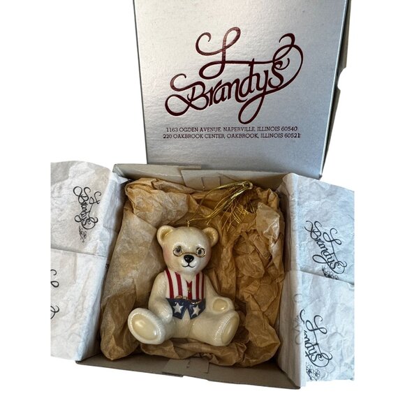 Brandys Teddy 96 Patriotic Bear Ornament Beige Ceramic With Glasses & Box - Picture 9 of 9